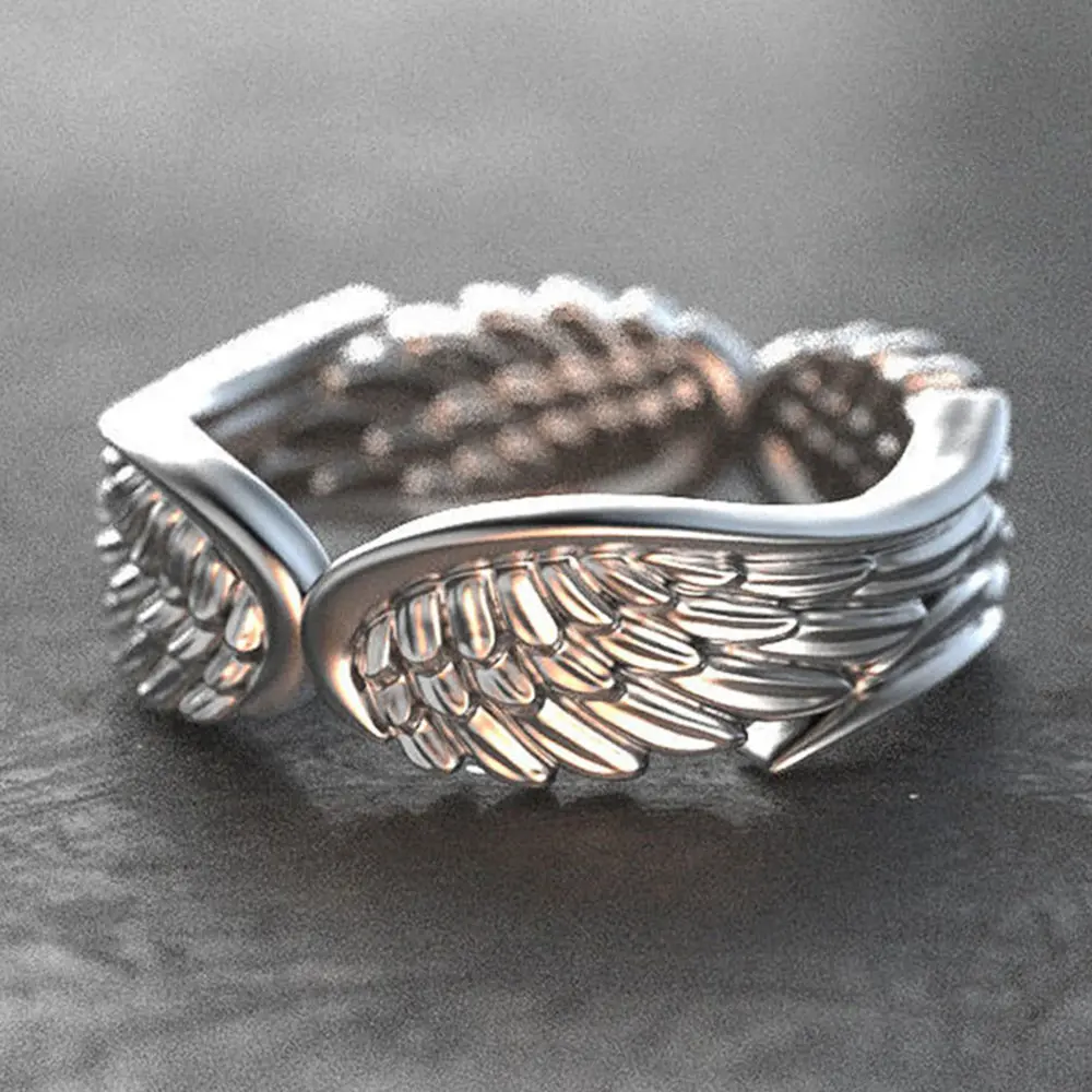 Huitan Simple Stylish Women Wings Rings Metal Silver Plated Romantic Girl Gift Versatile Ring for Party Ladies Fashion Jewelry
