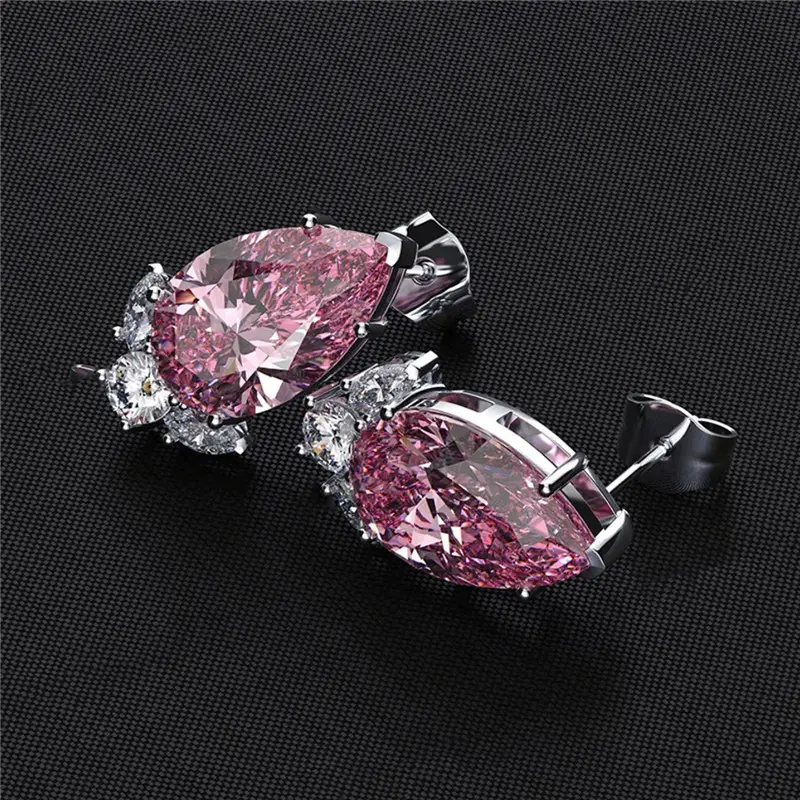 Huitan Newly Designed Pink/Blue Cubic Zirconia Earrings for Women Fashion Pear Shaped CZ Luxury Piercing Earrings Party Jewelry
