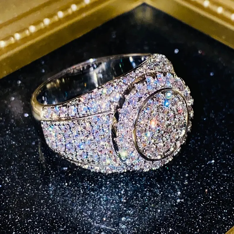 Huitan Luxury Female Brilliant Zirconia Ring Fashion Round Shape Finger Jewelry Sparkling Bright Zirconia Accessories for Party