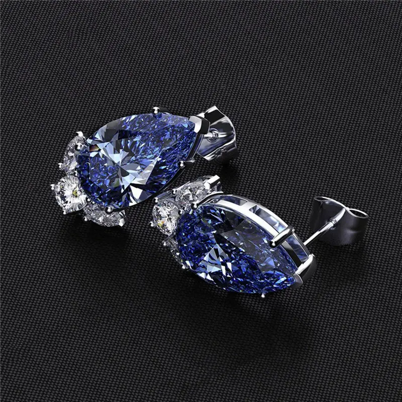 Huitan Newly Designed Pink/Blue Cubic Zirconia Earrings for Women Fashion Pear Shaped CZ Luxury Piercing Earrings Party Jewelry
