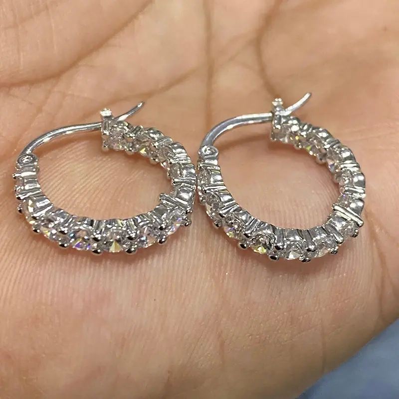 Huitan Simple Fashion Women's Hoop Earrings Silver Color Paved Round Cubic Zirconia Daily Wear Versatile Female Jewelry Dropship