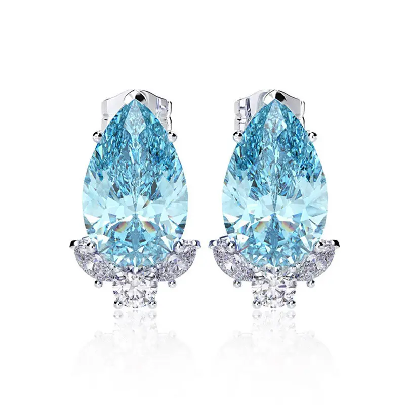 Huitan Newly Designed Pink/Blue Cubic Zirconia Earrings for Women Fashion Pear Shaped CZ Luxury Piercing Earrings Party Jewelry