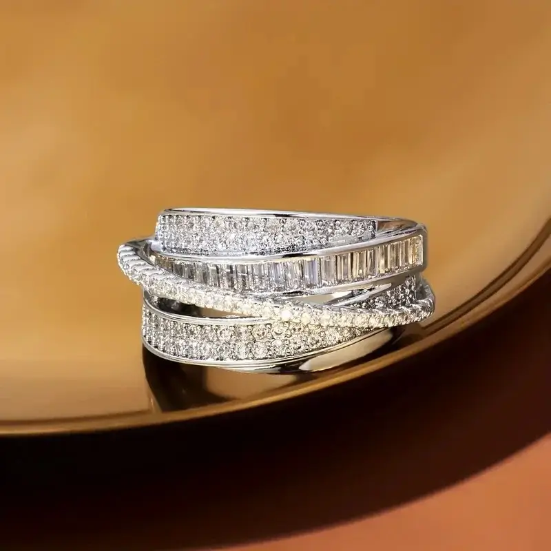Huitan Gorgeous Women Wedding Rings Fashion Cross Design Full Bling Iced Out Cubic Zirconia Rings Luxury Engagement Band Jewelry