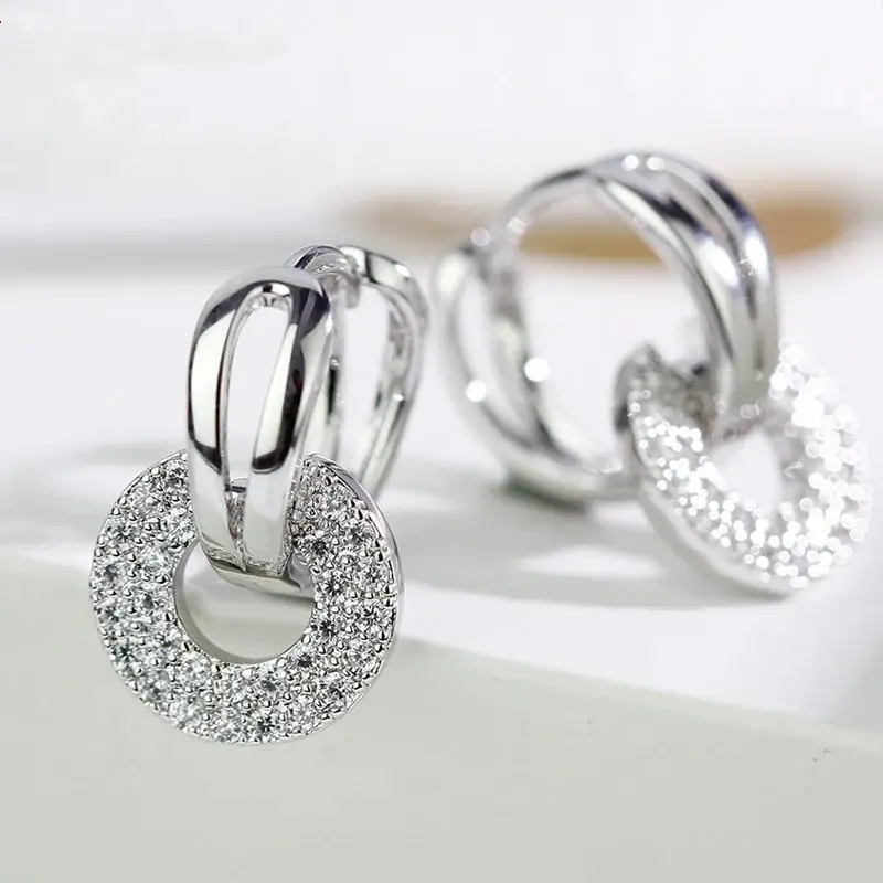 Huitan Trendy Women's Dangle Earrings New Silver Color/Gold Color Cubic Zirconia Earrings Temperament Ear Accessories Jewelry