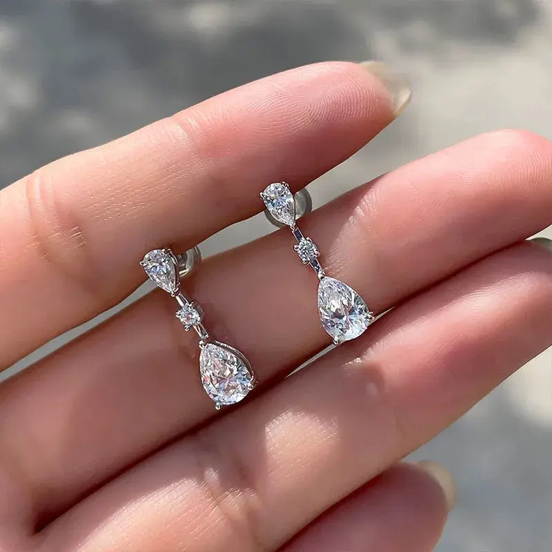 Huitan Pear Cubic Zirconia Drop Earrings for Women Dainty Ear Accessories Simple Elegant Bridal Wedding Earrings Fashion Jewelry