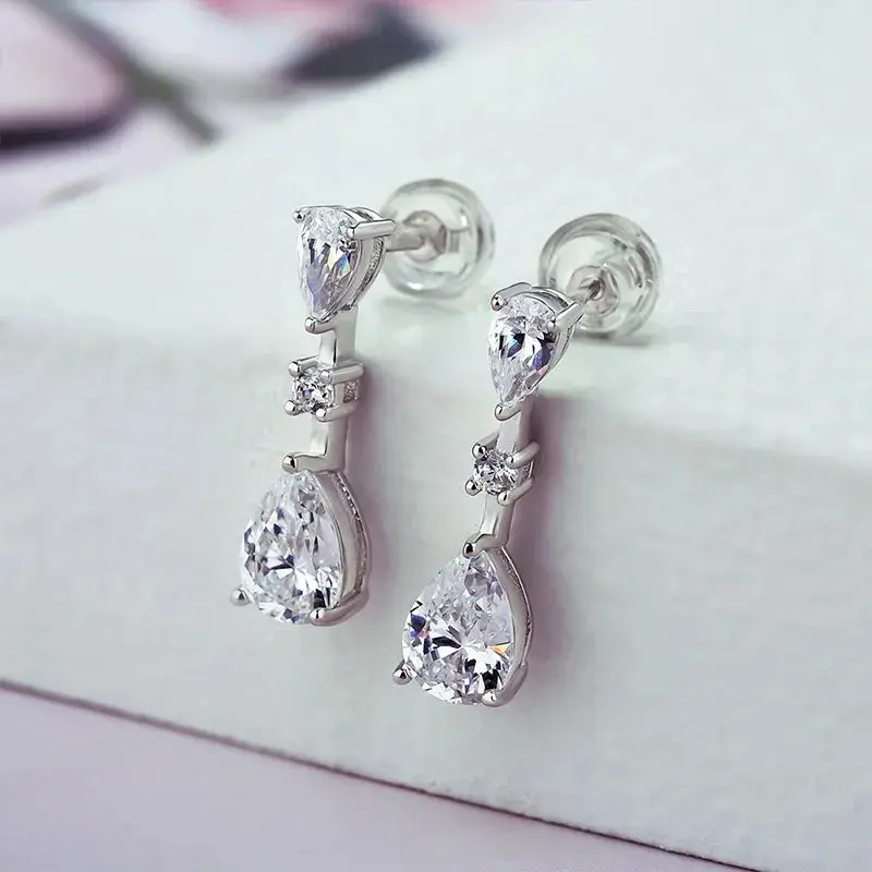Huitan Pear Cubic Zirconia Drop Earrings for Women Dainty Ear Accessories Simple Elegant Bridal Wedding Earrings Fashion Jewelry