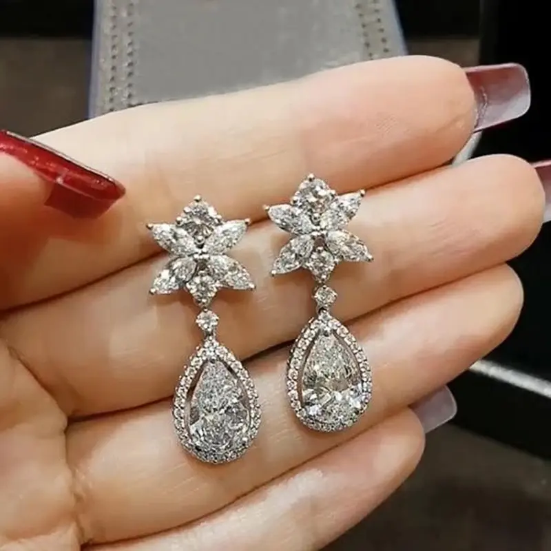 Huitan Fashion Water Drop CZ Dangle Earrings for Women Silver Color Delicate Girls Ear Accessories Party Nice Gift New Jewelry