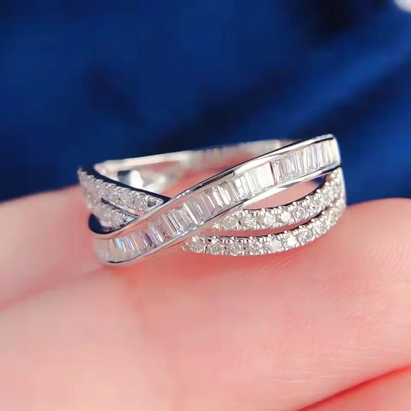 Huitan Dazzling Cross Ring for Women Full Paved Geometric Cubic Zirconia Luxury Trendy Female Accessories Wedding Party Jewelry