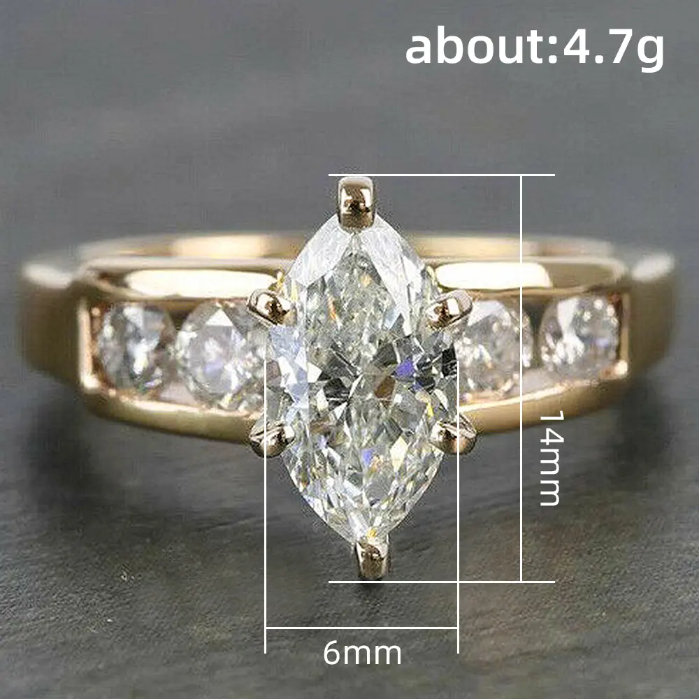 Huitan Luxury Marquise Cubic Zirconia Gold Color Rings for Women Fashion Wedding Bands Female Accessories New Arrival Jewelry