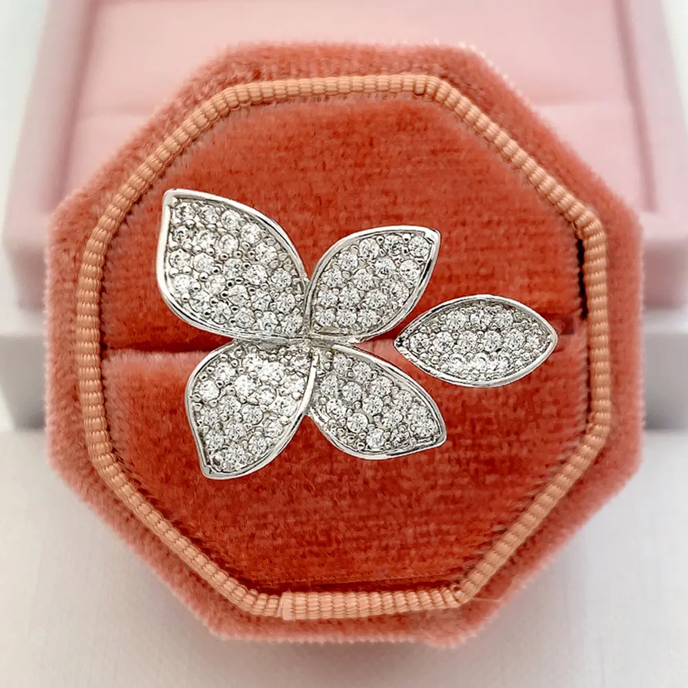 Huitan Gorgeous Leaf/Flower Design Adjustable Opening Rings for Women Paved Bling Cubic Zirconia Fashion Wedding Party Jewelry