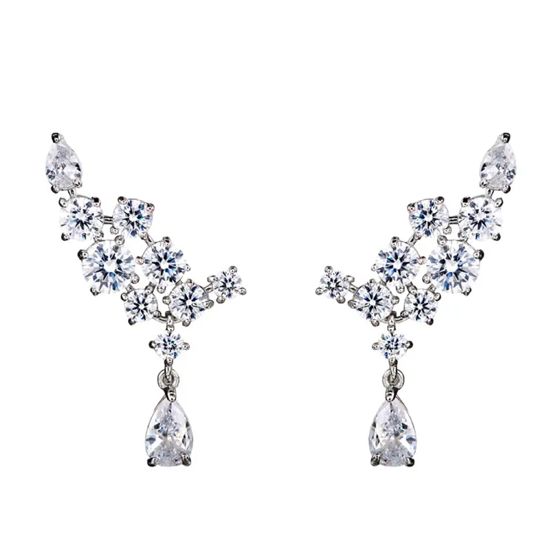 Huitan High-quality Silver Color Dangle Earrings for Women Aesthetic Wedding Accessories Lady's Party Earrings Statement Jewelry