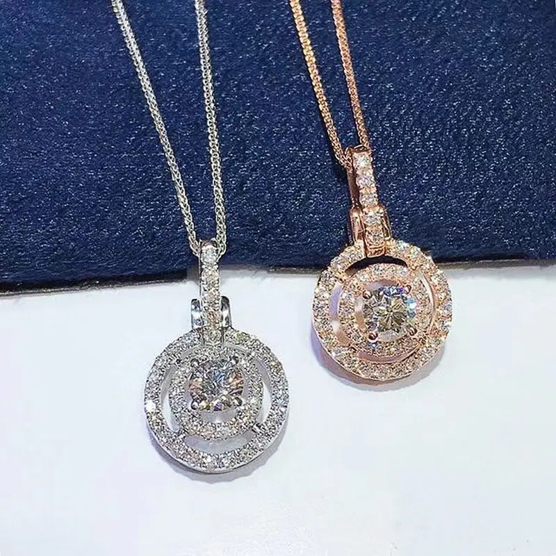 Huitan Bling Bling Cubic Zirconia Necklace for Women Fashion Circle Shaped Pendant 2022 New Trendy Wedding Party Modern Jewelry