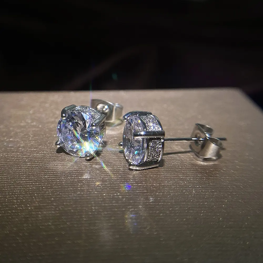 Huitan Luxury Silver Color Solitaire CZ Stud Earrings Versatile Style Birthday Girl Gift Delicate Women Earrings Classic Jewelry