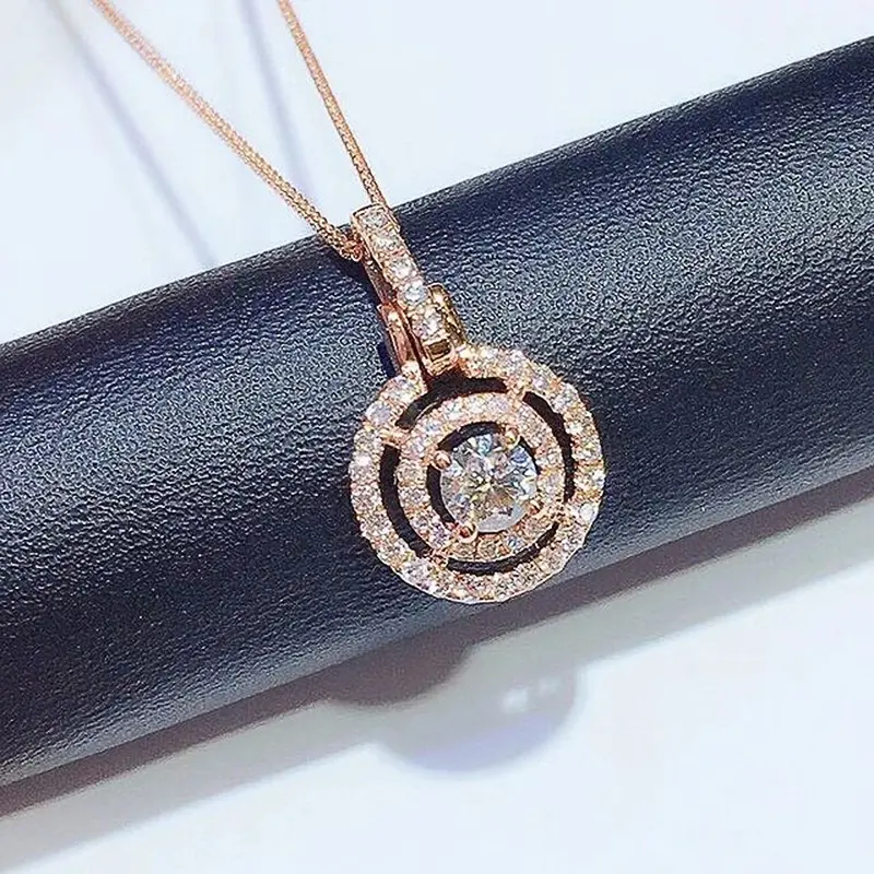 Huitan Bling Bling Cubic Zirconia Necklace for Women Fashion Circle Shaped Pendant 2022 New Trendy Wedding Party Modern Jewelry