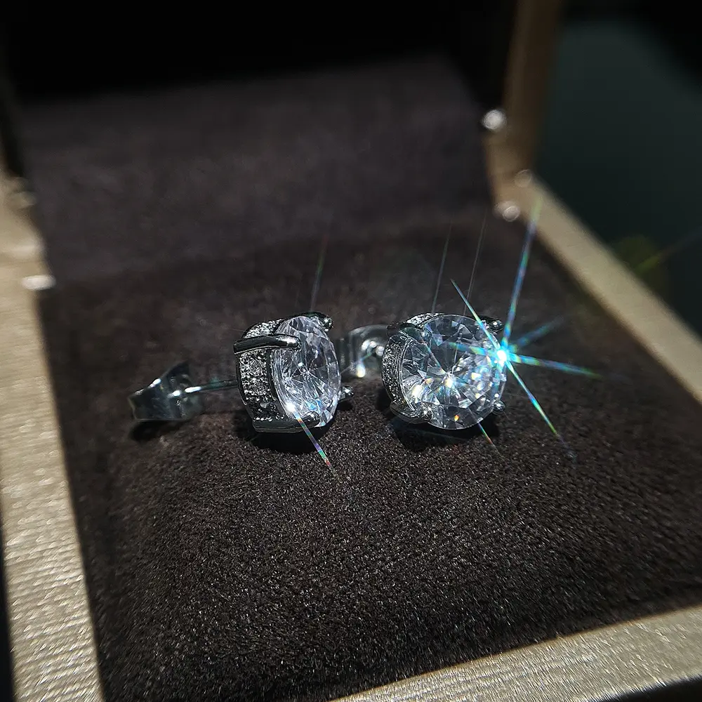 Huitan Luxury Silver Color Solitaire CZ Stud Earrings Versatile Style Birthday Girl Gift Delicate Women Earrings Classic Jewelry