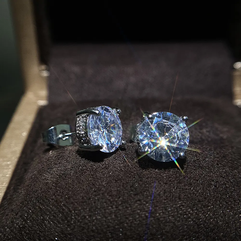 Huitan Luxury Silver Color Solitaire CZ Stud Earrings Versatile Style Birthday Girl Gift Delicate Women Earrings Classic Jewelry