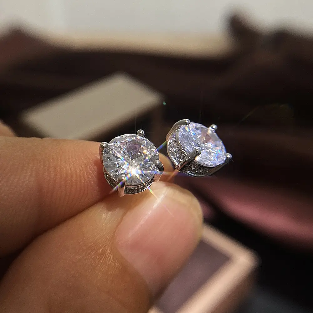 Huitan Luxury Silver Color Solitaire CZ Stud Earrings Versatile Style Birthday Girl Gift Delicate Women Earrings Classic Jewelry