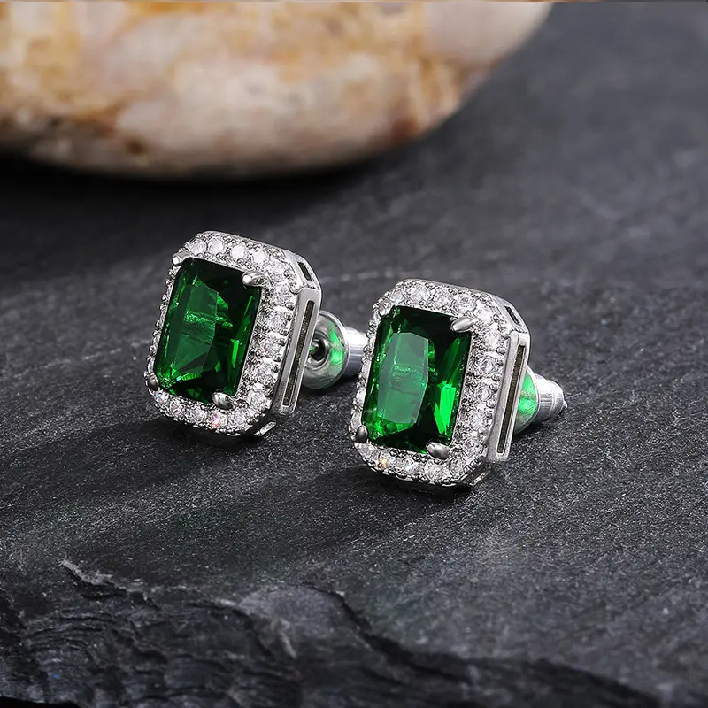 Huitan Gorgeous Green Cubic Zirconia Stud Earrings for Women Noble Wedding Party Earring Nice Birthday Gift Lady Fashion Jewelry