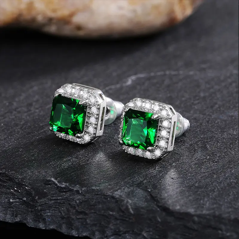 Huitan Gorgeous Green Cubic Zirconia Stud Earrings for Women Noble Wedding Party Earring Nice Birthday Gift Lady Fashion Jewelry