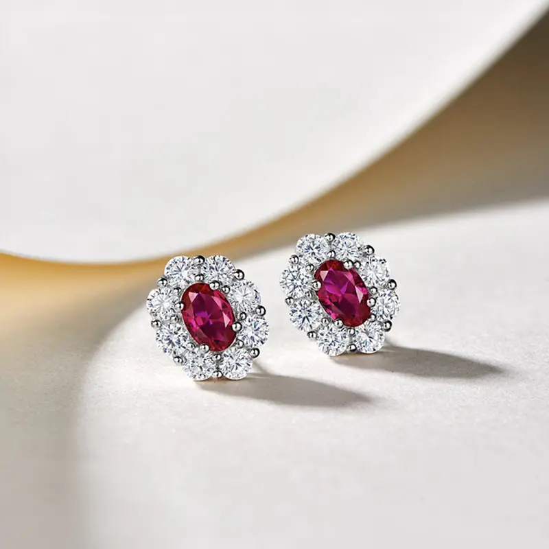 Huitan Exquisite Red Cubic Zircon Stud Earrings for Women Wedding Anniversary Gift Gorgeous Elegant Lady Earrings Trendy Jewelry