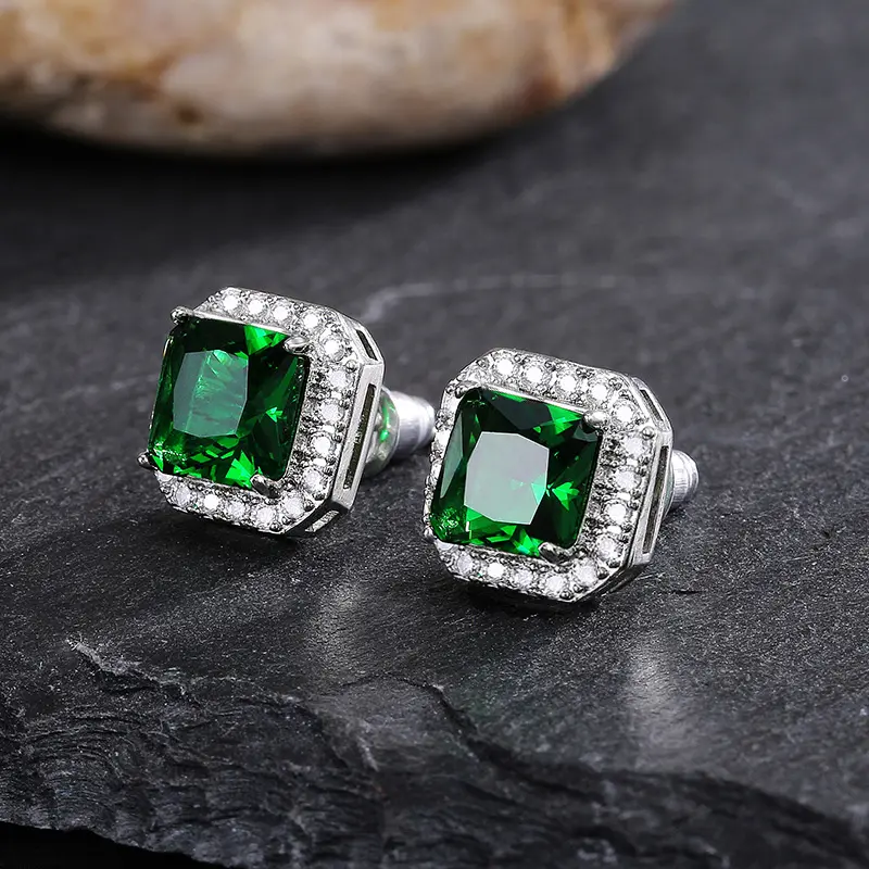 Huitan Gorgeous Green Cubic Zirconia Stud Earrings for Women Noble Wedding Party Earring Nice Birthday Gift Lady Fashion Jewelry