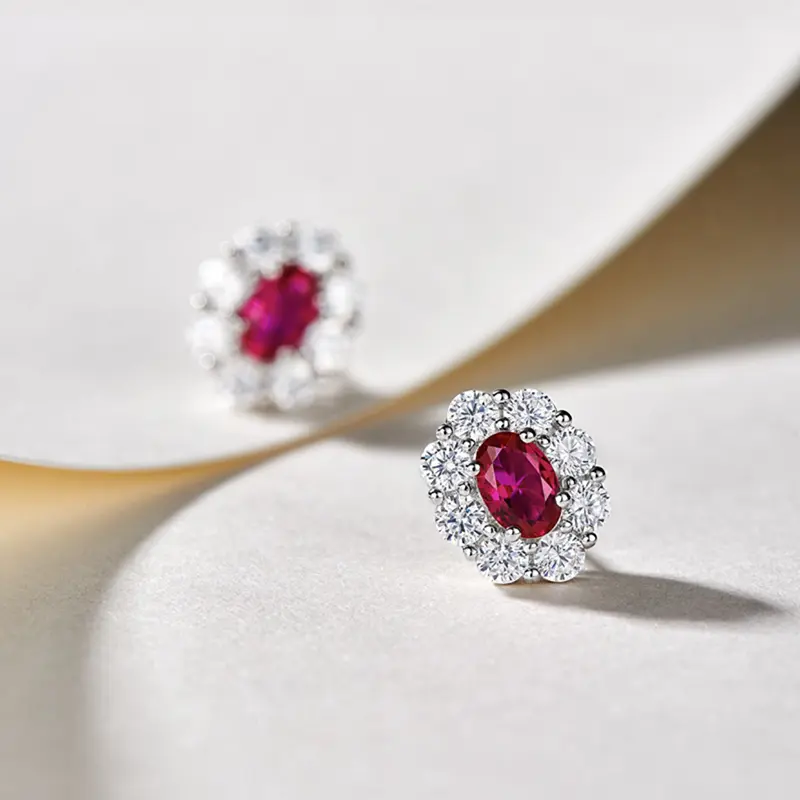 Huitan Exquisite Red Cubic Zircon Stud Earrings for Women Wedding Anniversary Gift Gorgeous Elegant Lady Earrings Trendy Jewelry