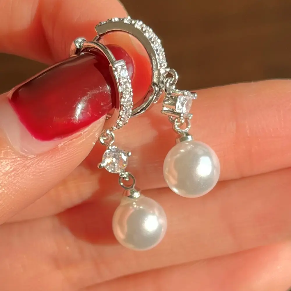 Huitan Silver Color Imitation Pearl Hanging Earrings for Women Simple and Classic Bridal Wedding Accessories Wholesale Jewelry