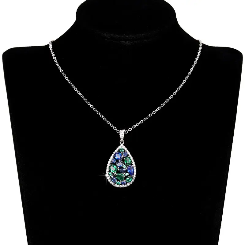 Huitan Colorful Cubic Zirconia Necklace Silver Color Pear Shape Pendant Fashion Luxury Women Wedding Engagement Party Jewelry