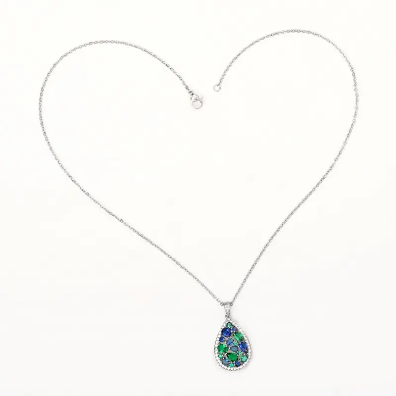 Huitan Colorful Cubic Zirconia Necklace Silver Color Pear Shape Pendant Fashion Luxury Women Wedding Engagement Party Jewelry