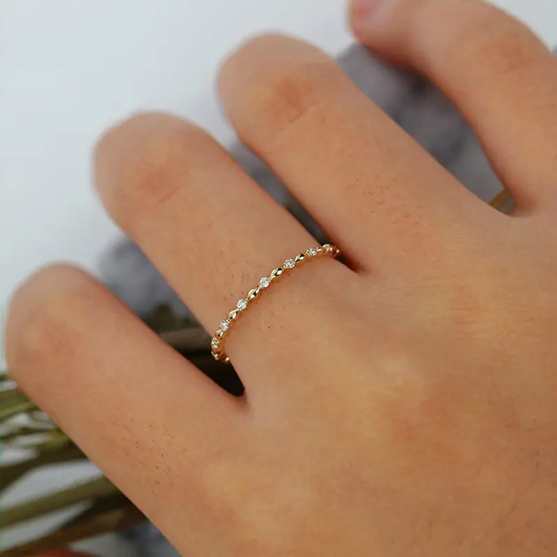 Huitan Korean Women Thin Ring with CZ Stone Gold Color Simple Stylish Accessories Nice Birthday Gift for Friend Fashion Jewelry