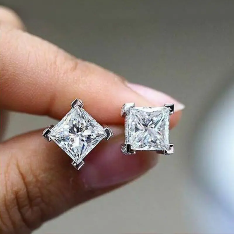 Huitan Classic Square Crystal Cubic Zirconia Stud Earrings Accessories for Women Temperament Sweet Earrings Ear Piercing Jewelry