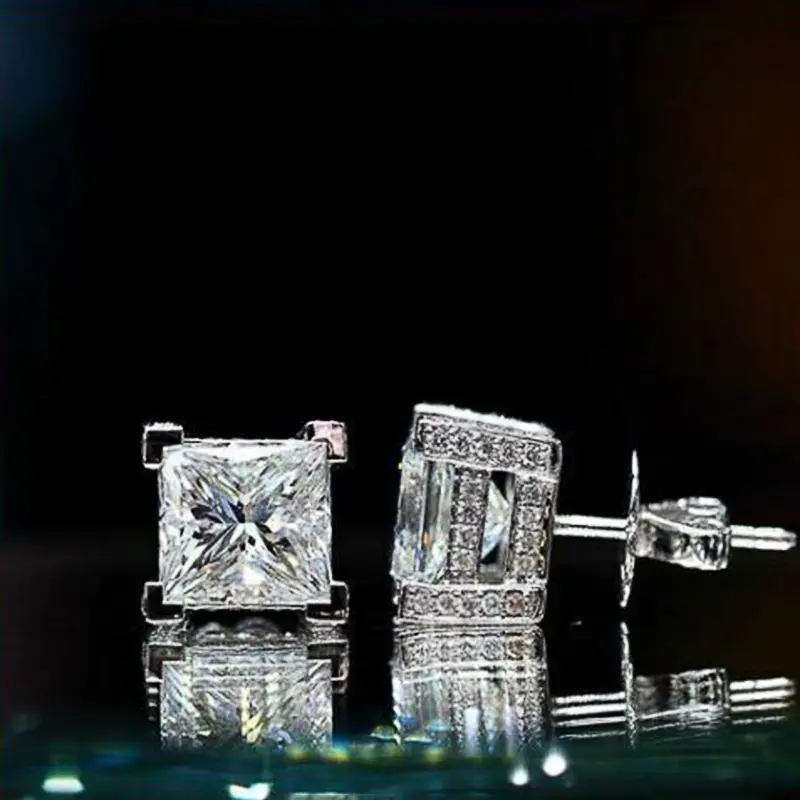Huitan Classic Square Crystal Cubic Zirconia Stud Earrings Accessories for Women Temperament Sweet Earrings Ear Piercing Jewelry