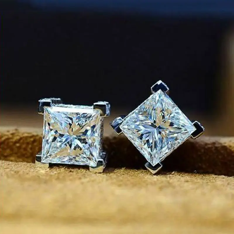 Huitan Classic Square Crystal Cubic Zirconia Stud Earrings Accessories for Women Temperament Sweet Earrings Ear Piercing Jewelry