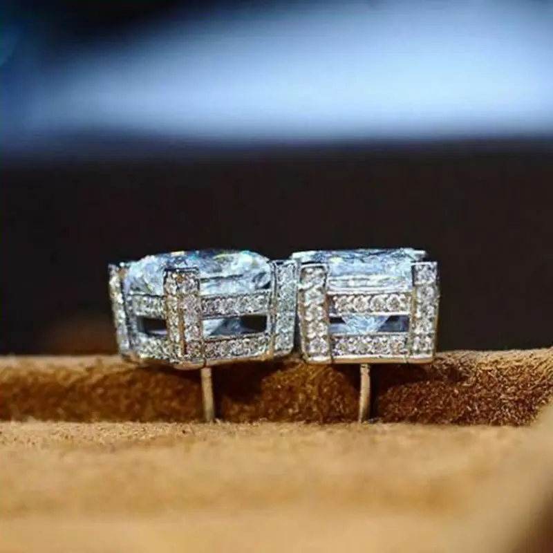 Huitan Classic Square Crystal Cubic Zirconia Stud Earrings Accessories for Women Temperament Sweet Earrings Ear Piercing Jewelry