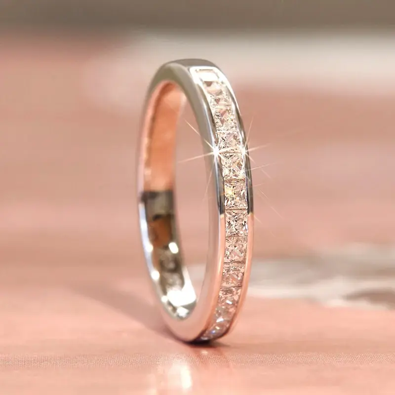 Huitan Minimalist Wedding Rings for Women Silver Color Luxury Paved Princess CZ Simple Elegant Anniversary Rings Fashion Jewelry