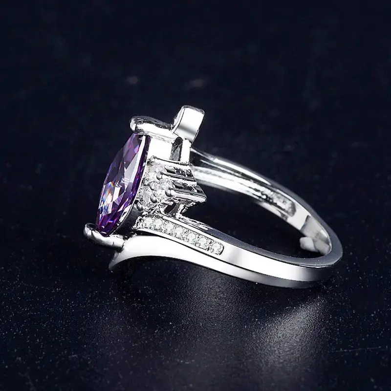 Huitan Unique Purple CZ Women Rings New Wedding Party Charming Female Accessories Fancy Anniversary Gift Fashion Lady Jewelry