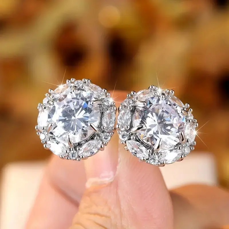 Huitan Trendy Luxury Cubic Zirconia Stud Earrings for Women Wedding Engagement Female Ear Accessories Gorgeous New Lady Jewelry