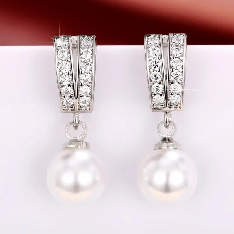 Huitan New Arrival Simulated Pearl Earrings Women Silver Color Fashion Versatile Female Ear Piercing Accessories Wedding Jewelry