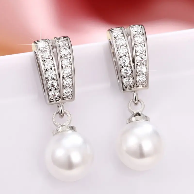 Huitan New Arrival Simulated Pearl Earrings Women Silver Color Fashion Versatile Female Ear Piercing Accessories Wedding Jewelry