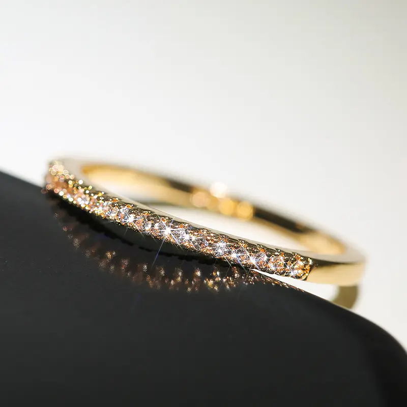 Huitan 3 Colors Simple Band Women Rings Shiny Cubic Zirconia Delicate Anniversary Gift Girl Accessories Hot Sale Fashion Jewelry