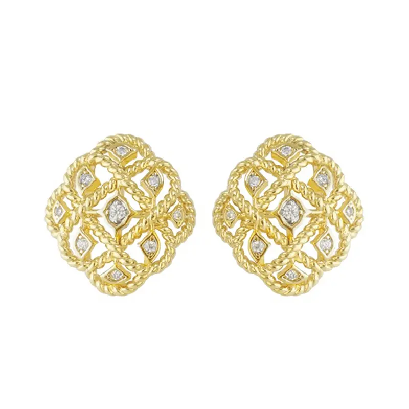 Huitan Trendy Gold Color Stud Earrings for Women Hollow Design Luxury Female Earrings Wedding Party Temperament Elegant Jewelry