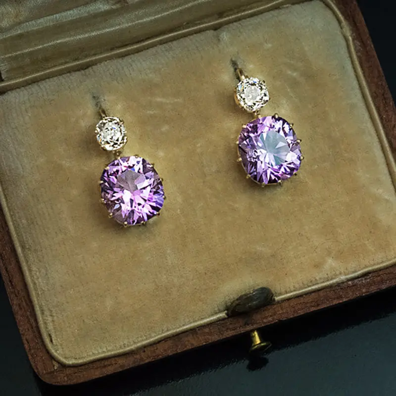 Huitan Charming Purple Drop Earrings for Women Temperament Jewelry Brilliant Cubic Zirconia Earrings Party Fashion Accessories