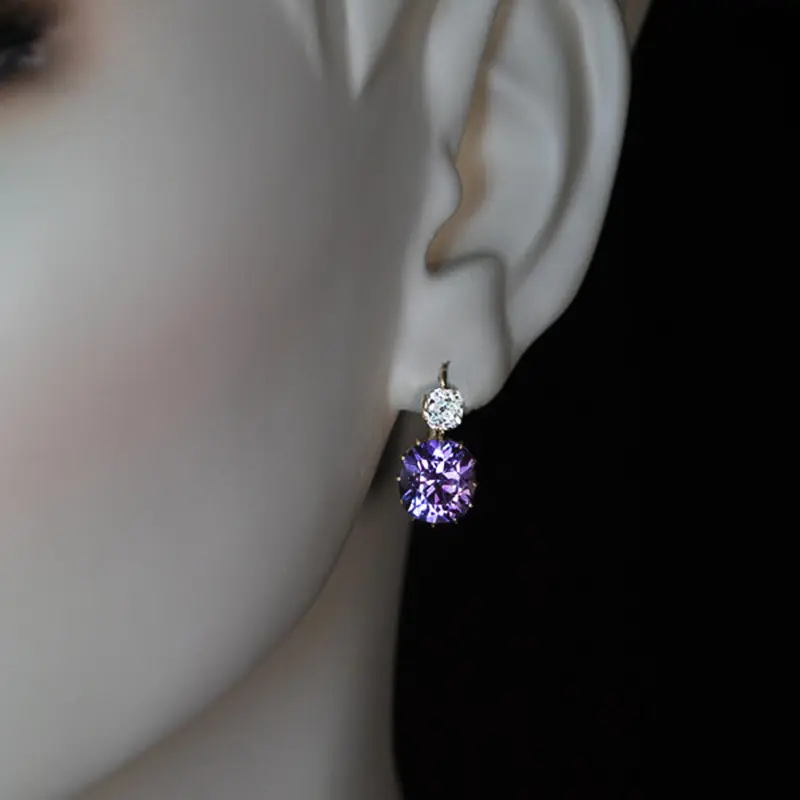 Huitan Charming Purple Drop Earrings for Women Temperament Jewelry Brilliant Cubic Zirconia Earrings Party Fashion Accessories