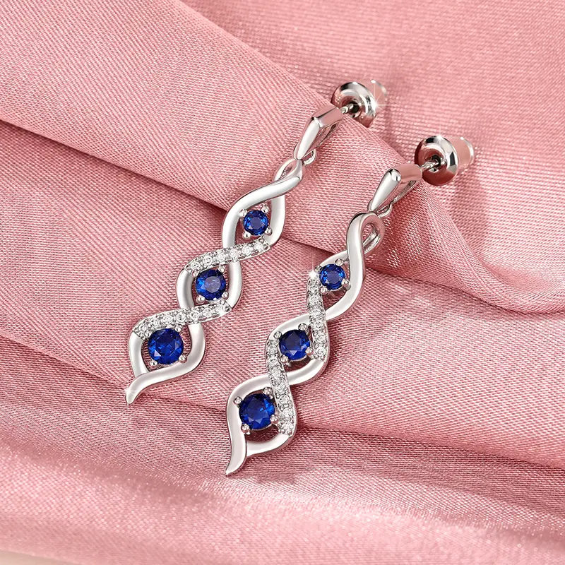 Huitan Newly Designed Women's Earrings for Wedding Accessories Fancy Twist Earrings with Blue Cubic Zirconia Temperament Jewelry