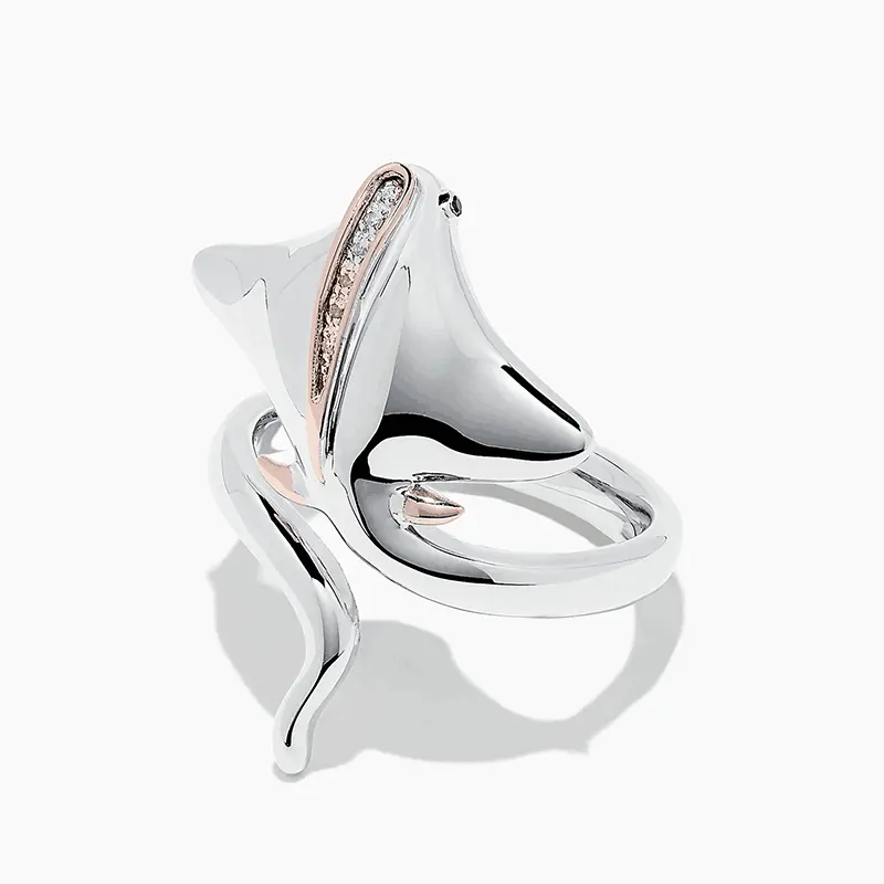 Huitan Hip Hop Rings for Women Cute Fish Animal Shaped Two Tone Design Shiny CZ Opening Adjustable Rings Party Jewelry Wholesale
