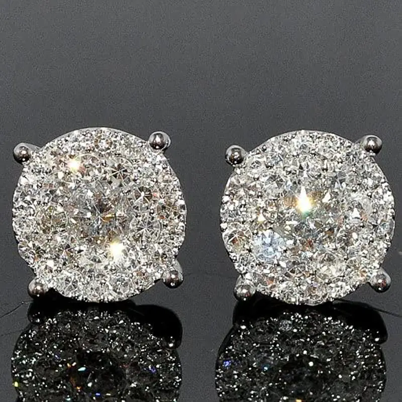 Huitan Dazzling Round Shape Stud Wedding Earrings for Women Full Cubic Zirconia Bling Female Earring High Quality Trendy Jewelry