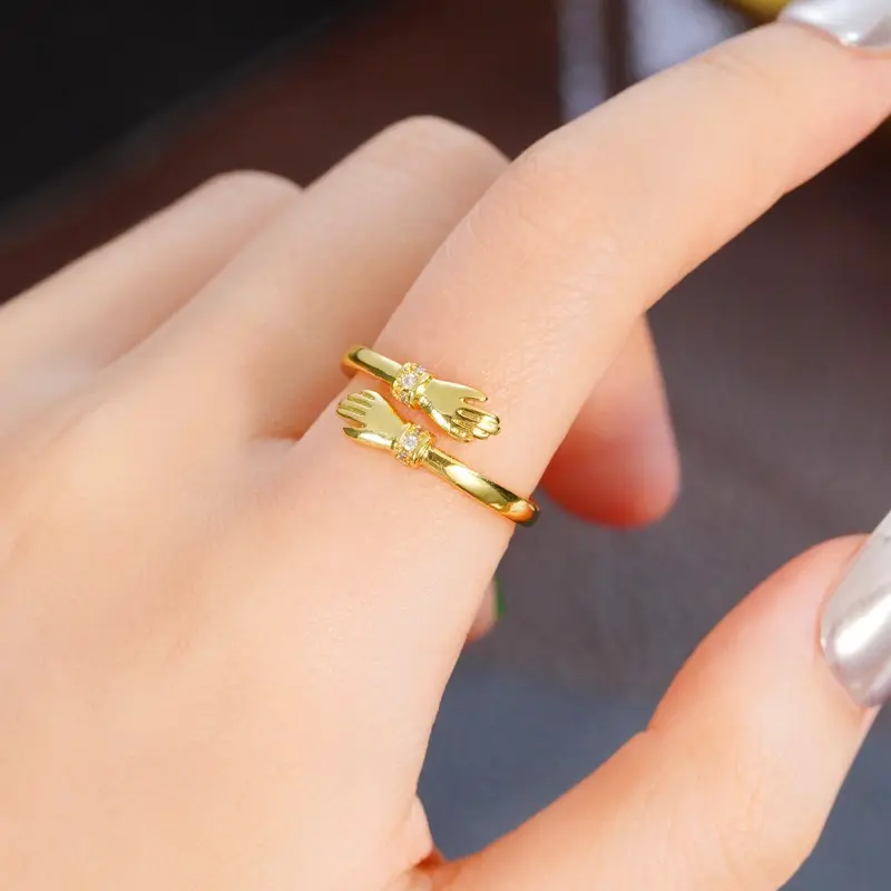 Huitan Love Hug Rings Adjustable Opening Rings for Women Silver Color/Gold Color Fashion Resizable Accessories Creative Jewelry