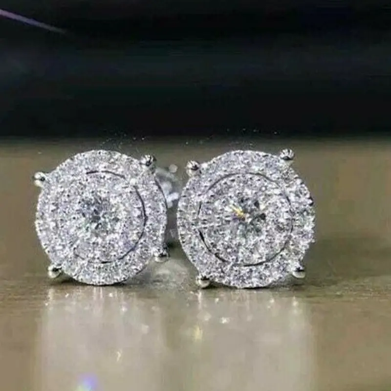 Huitan Dazzling Round Shape Stud Wedding Earrings for Women Full Cubic Zirconia Bling Female Earring High Quality Trendy Jewelry