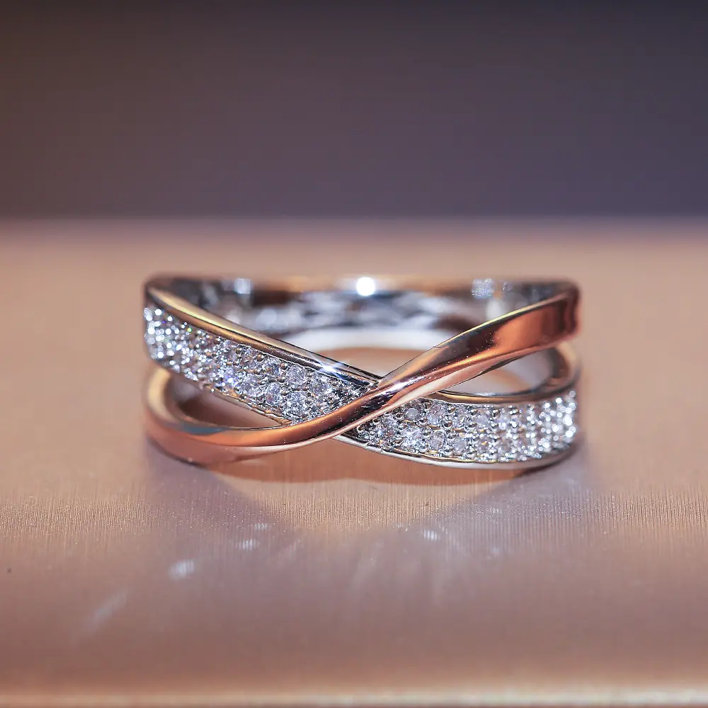 Huitan Delicate Simple Cross Female Ring Love Jewelry Valentines Anniversary Gift Suit Various Occasions Fashion Women Jewelry