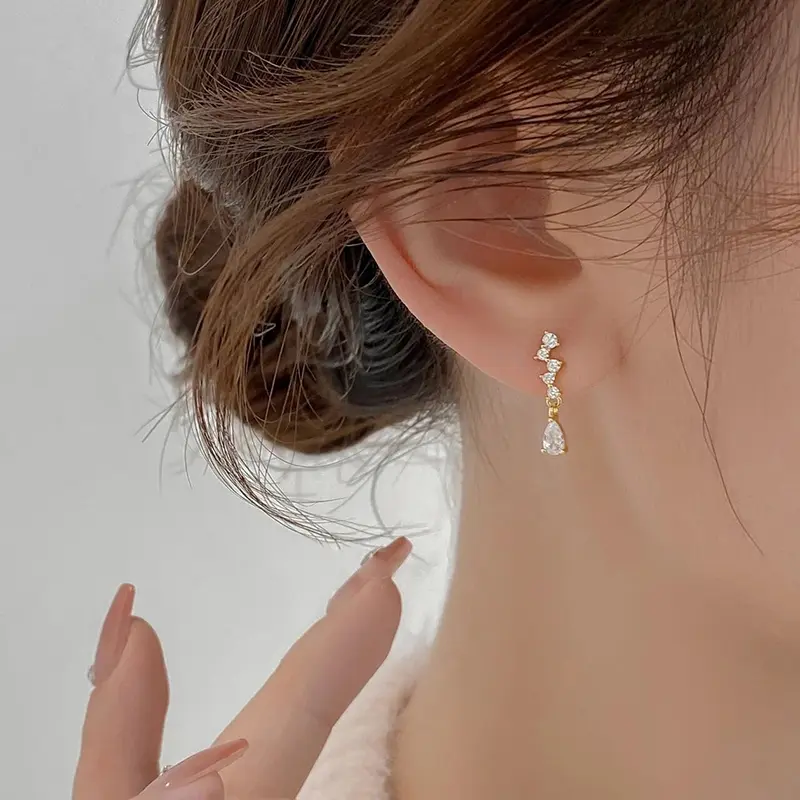Huitan Fresh Women Dangle Earrings with Waterdrop Cubic Zirconia Gold Color Aesthetic Female Earrings Fashion Versatile Jewelry